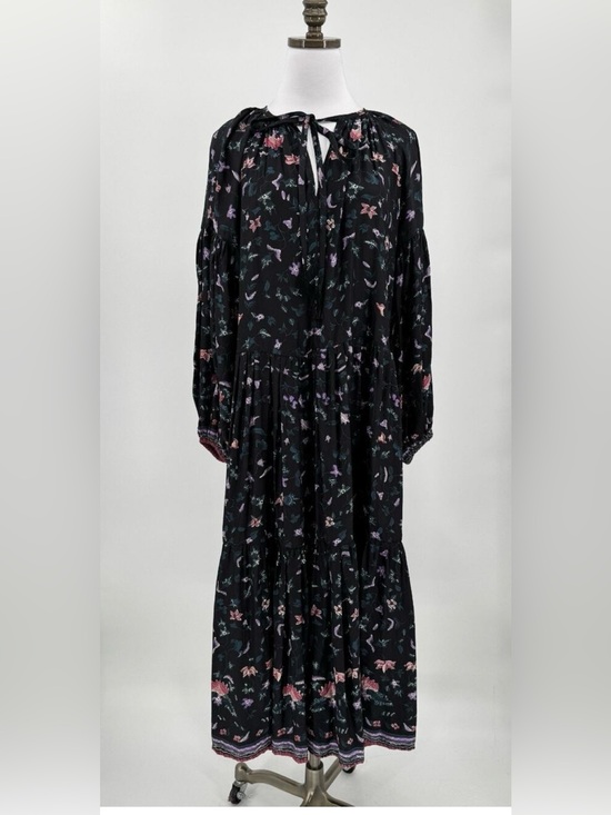 Natalie Martin Dresses & Skirts - Natalie Martin Black Floral Tie-Neck Midi Dress